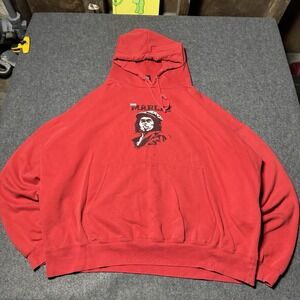 VTG Y2K Bob Marley Zion Rootswear Logo Hoodie Size XXL Distressed Grunge Retro